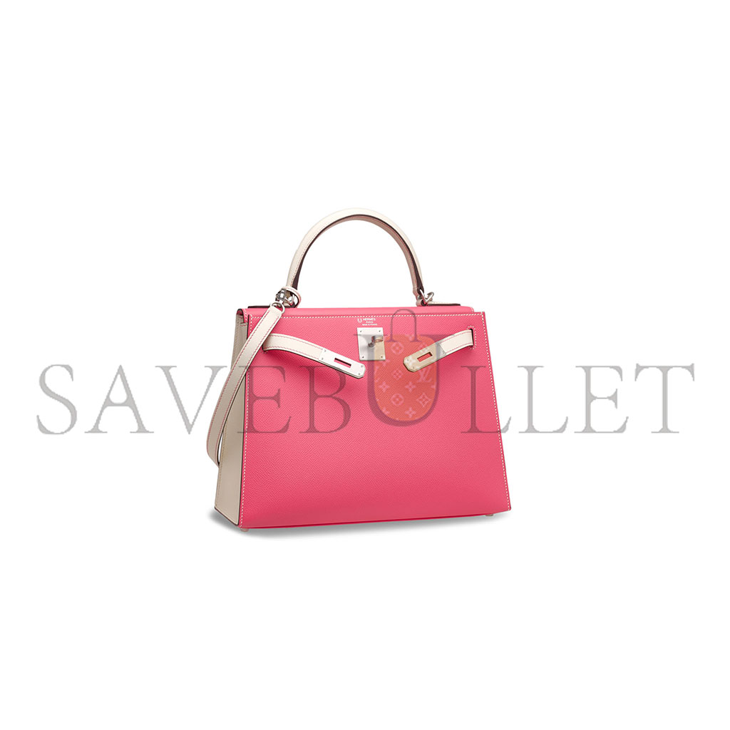 HERMÈS MASTER ROSE AZALÉE & CRAIE EPSOM LEATHER SELLIER KELLY 25 WITH BRUSHED PALLADIUM HARDWARE (25*17*7cm)